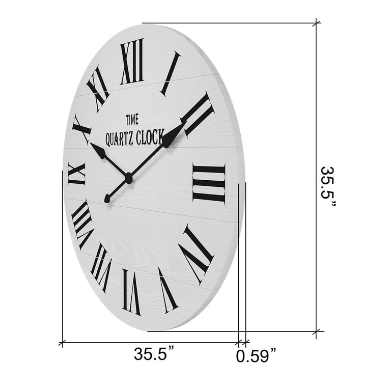HLR 35.5 Inch Farmhouse Shiplap Wall Clock, White photo 6