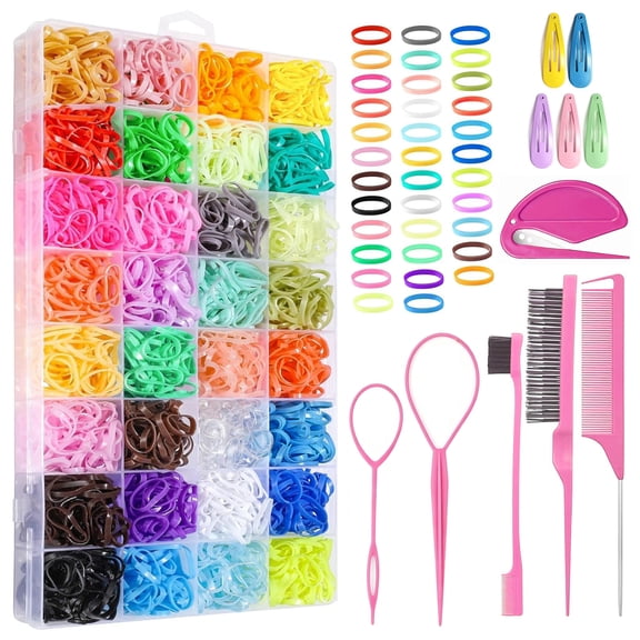 UNIWELL Elastic Hair Ties with Organizer Box, 32 Colors Hair Rubber Bands 2016pcs Mini Hair Ties,Hair Accessories Set for Girl