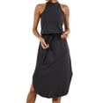 thumbnail image 5 of HUBERY Women Waist Tie Scoop Hem Back Cutout Halter Neck Sleeveless Midi Dress, 5 of 7