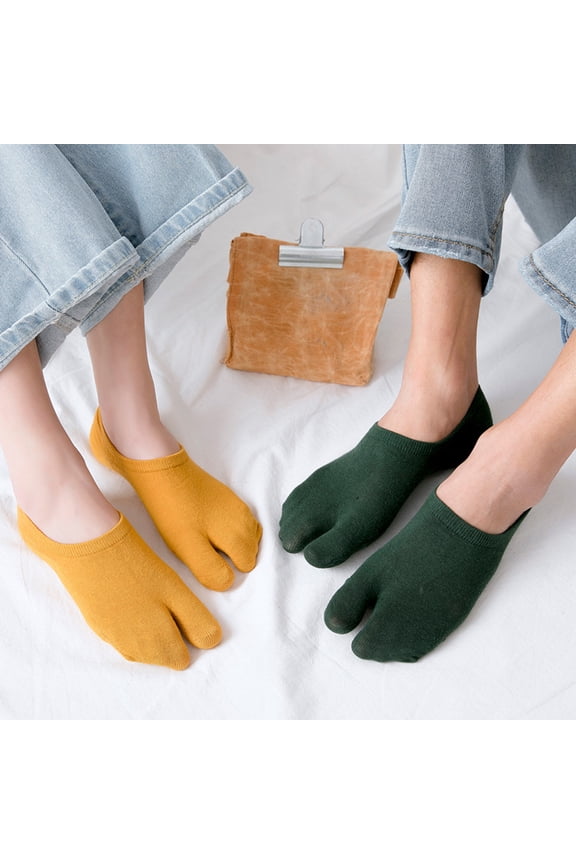 Men Women 1 Pair Solid Color No Show Split Toe Non-slip Elastic Low Cut Socks