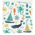 thumbnail image 2 of Ambesonne Nautical Shower Curtain, Pastel Colors Lighthouse, 69"Wx75"L, Dark Seafoam Multicolor, 2 of 4