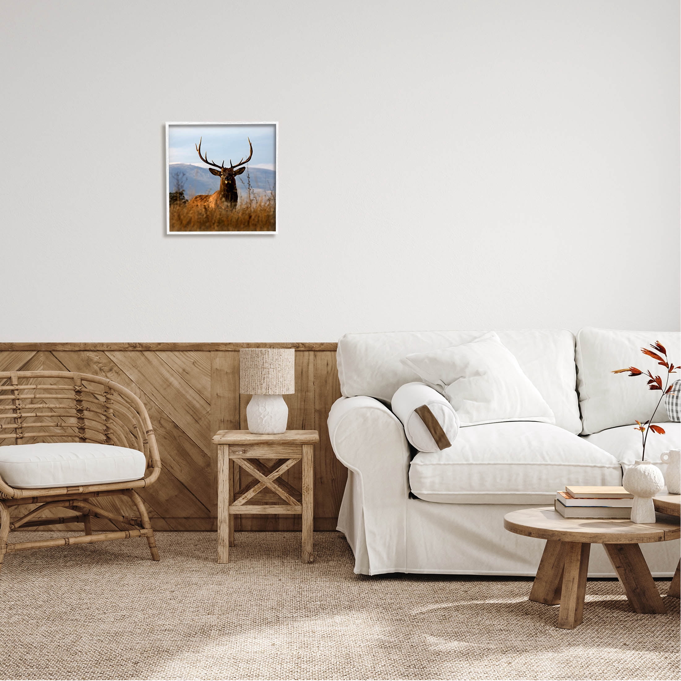 Stupell Industries Buck in Tall Grass Landscape Photograph White Framed Art Print Wall Art, Design by Danita Delimont