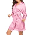 thumbnail image 3 of Ekouaer Women' Satin Robe Silk Short Lace Trim Bridesmaids Robe for Wedding Day 3/4 Sleeve Sexy Loungewear with Pockets, 3 of 6