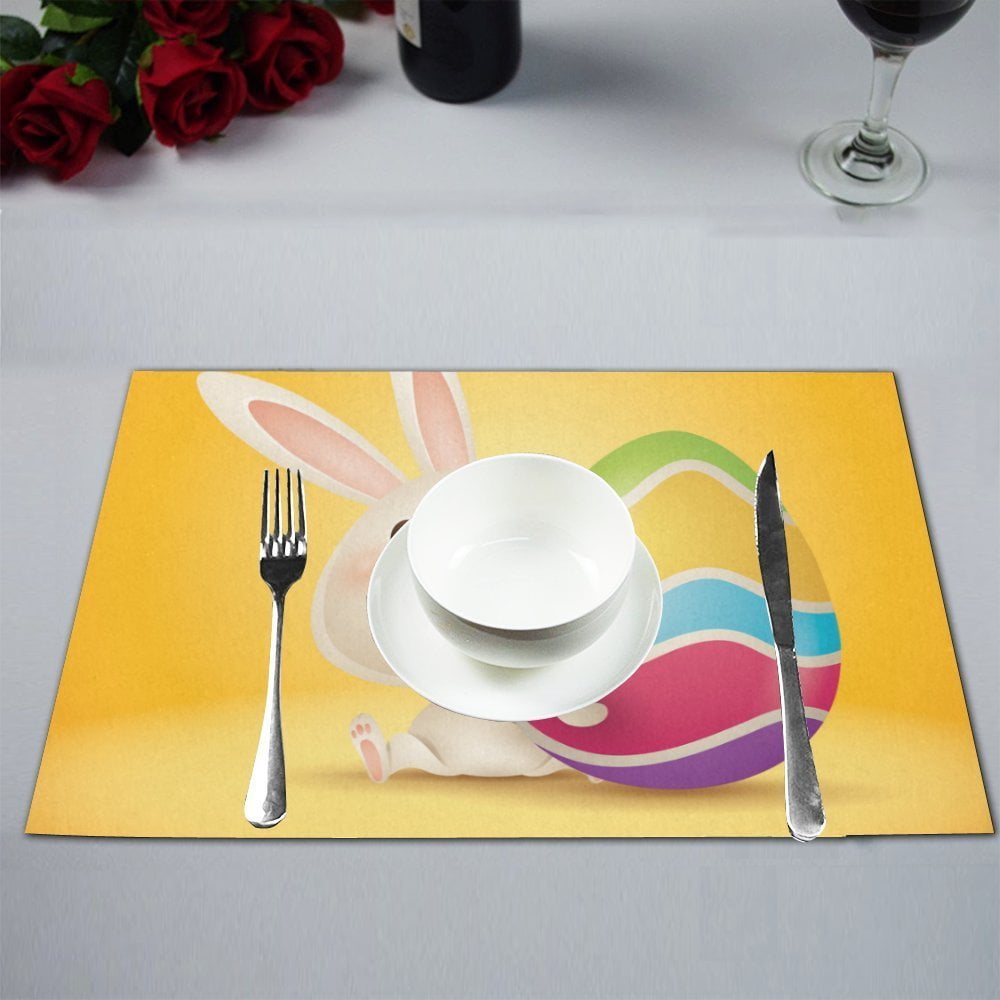 MYPOP Happy Easter Colorful Eggs Rabbit Kitchen Table Mat Placemats for