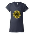 thumbnail image 2 of Wild Bobby, Artsy Cheetah Leopard Print Sunflower, Fashion, Women Standard V-Neck Tee, Navy, Medium, 2 of 3