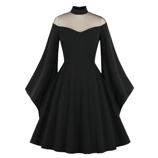 Hallow Women Casual Dress Half High Collar Neck Soild Vestido de mujer de manga larga Fridja nbo516