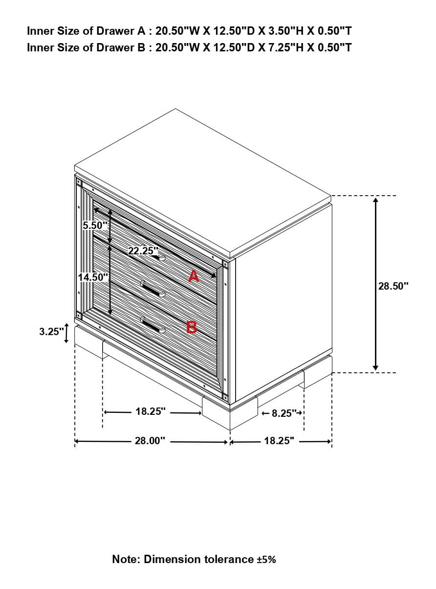Cappola Rectangular 2-drawer Nightstand Silver and Black