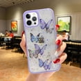 thumbnail image 2 of Compatible with iPhone 15 Pro Butterfly Case Cute Bling Glitter Stars Transparent Clear Design Girly Women Girls Soft TPU Lens Protection Luxury Shockproof Shockproof Cover, Purple, 2 of 13