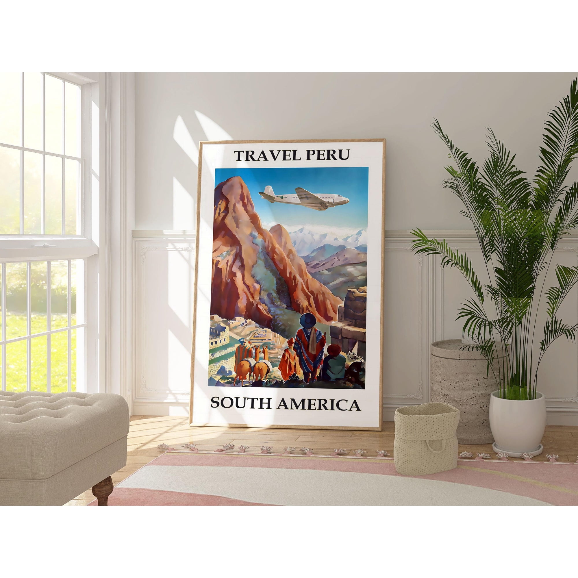 Vintage Peru Travel Poster, South America Poster, Retro Airplane Wall Art , Poster Print Only