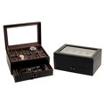 thumbnail image 2 of Black Leather Glass Lid 1-Drawer Velour Lined 10-Watch, Pen and Cuff Link Case GM8735, 2 of 5