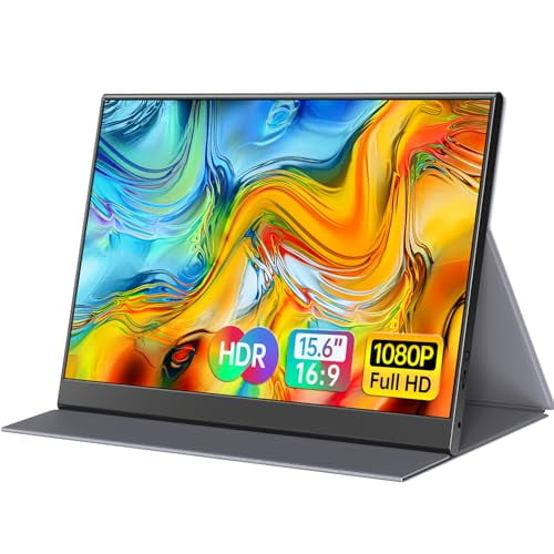 ForHelp Moniteur Portable 15,6 Pouces, Moniteur Externe HDMI 1080p USB-C Second pour Portable, PC, Téléphone Mac, PS, Xbox, Switch, IPS Moniteur de Jeu Ultra Mince à Cadre Zéro/couverture Intelligente Haut de Gamme