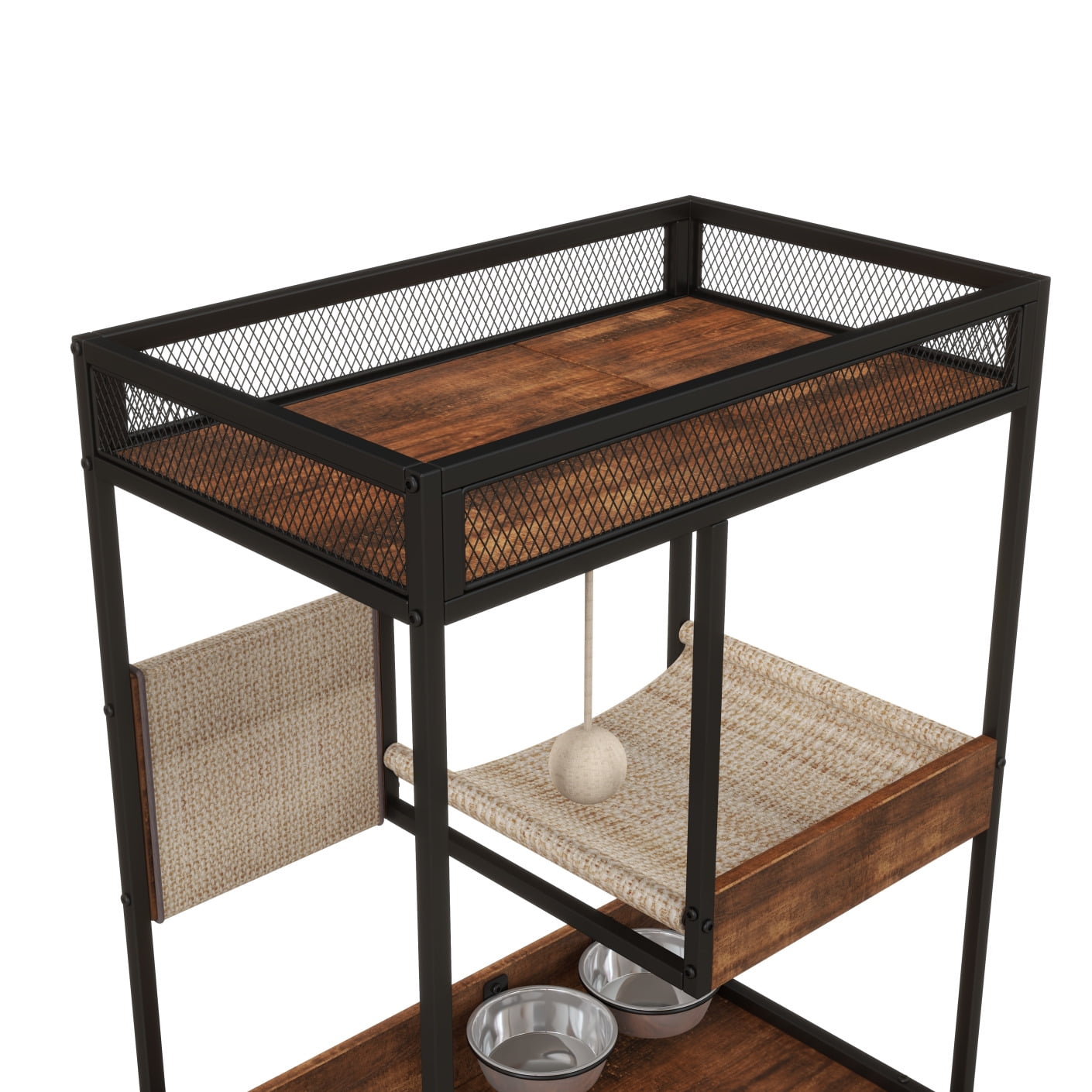 Hidden Cat Litter Box Enclosures with Cat Tree Tower,Cat Furniture with Scratching Pads and Large Storage Space,Industrial Cat Cabinet with Shelves and Doors,Rustic Brown