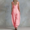 thumbnail image 3 of Pounoo Jumpsuits for Women Linen Blend Jumpsuits Casual Daily Style Lightweight Breathable Sleeveless Button Detail Ruffle Hem Wide Leg Jumpsuits Gift, 3 of 5