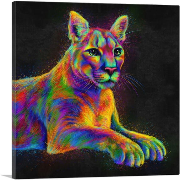 ARTCANVAS Cougar Colorful Animal Canvas Art Print - Size: 12" x 12" (0.75" Deep)