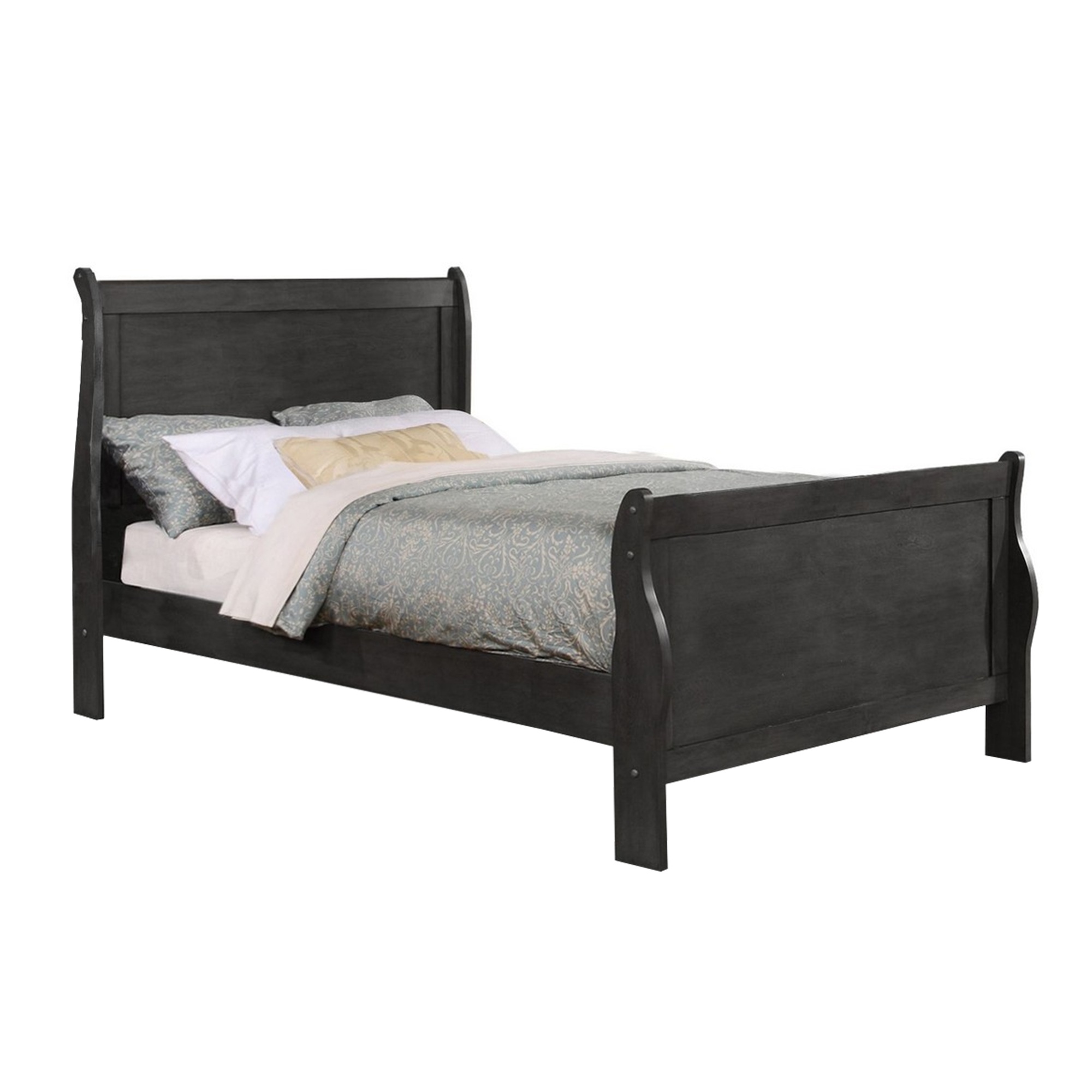 Twin Size Wooden Sleigh Bed with Panel Legs, Charcoal