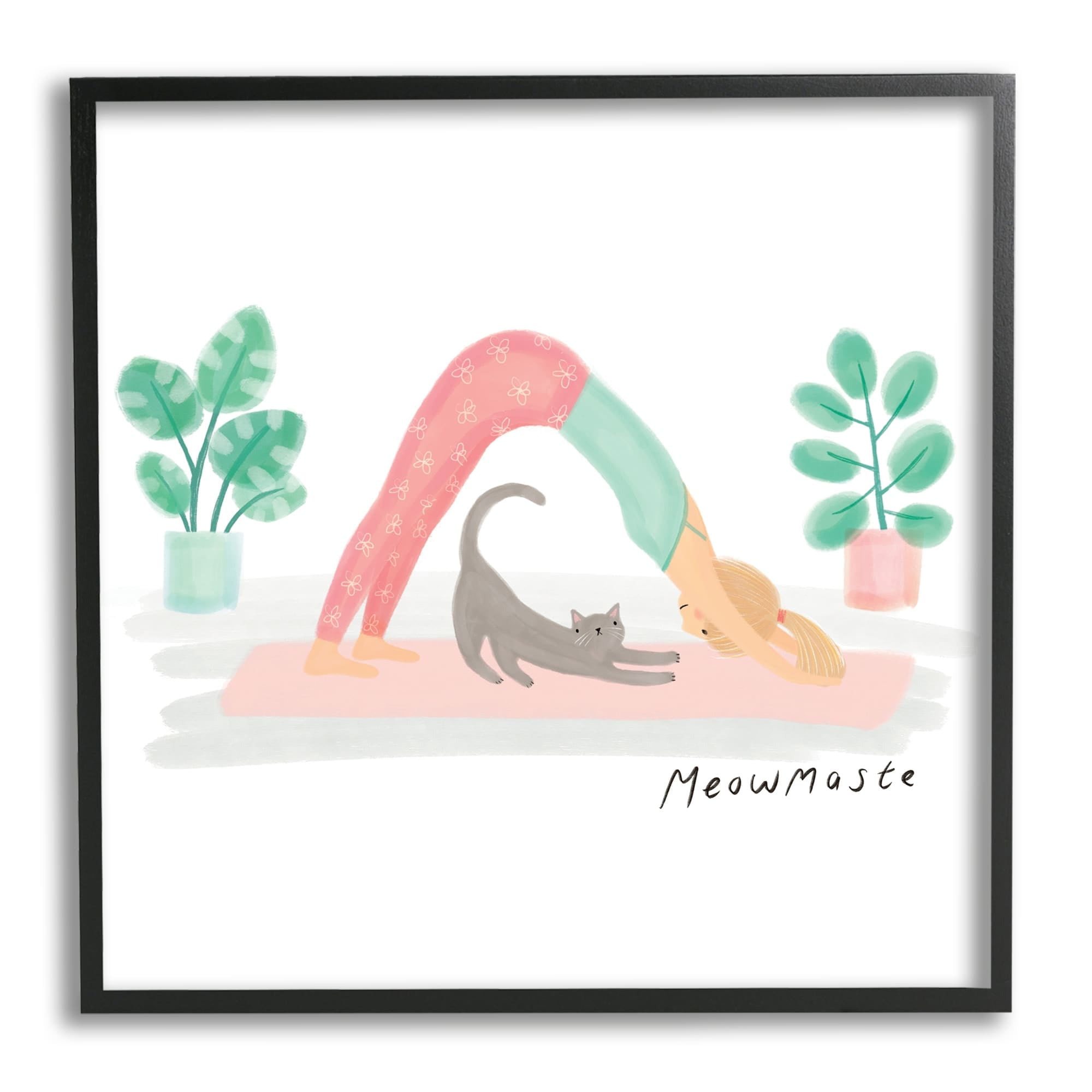 Stupell Industries Meowmaste Yoga Cat Pun Cute Stretching Pet, 24 x 24, Designed by Make Much Studios