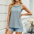 thumbnail image 2 of MESSUEN Tank Tops Striped Tank Top Women Crew Neck Camisole Tees Striped Color Block Shirt Casual Loose Fit Pullover Tunic Blouse Women’s Tops Women's Summer Blouses Dark Blue S, 2 of 9