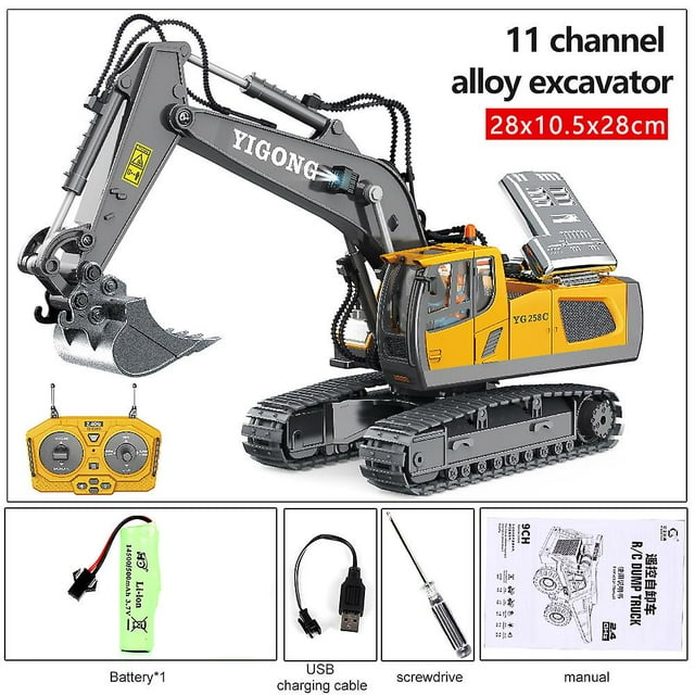 2.4g High Tech 11 Channels Rc Excavator Dump Trucks Bulldozer Alloy Plastic Engineering Vehicle Electronic Toys For Boy Gifts