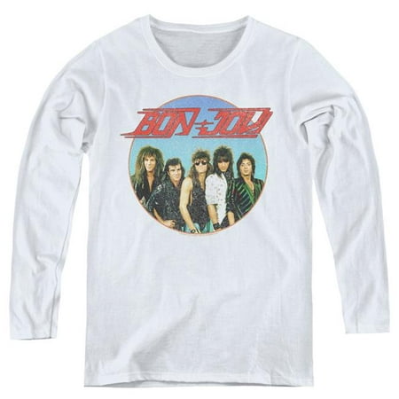 Trevco Sportswear BAND387-WL-5 Womens Bon Jovi & Bon Sphere Long Sleeve Tee, White -