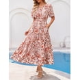 thumbnail image 4 of Merokeety Womens Summer Dresses V Neck Short Sleeve Boho Floral Tiered Midi Dress with Pockets Brown s, 4 of 4