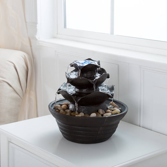 Pure Garden Tabletop Indoor Water Fountain with 3 Tiers and LED Lights