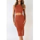 thumbnail image 2 of Vestido PRETTYGARDEN Rojo Ladrillo Midi Ajustado con Corte XL, 2 of 5