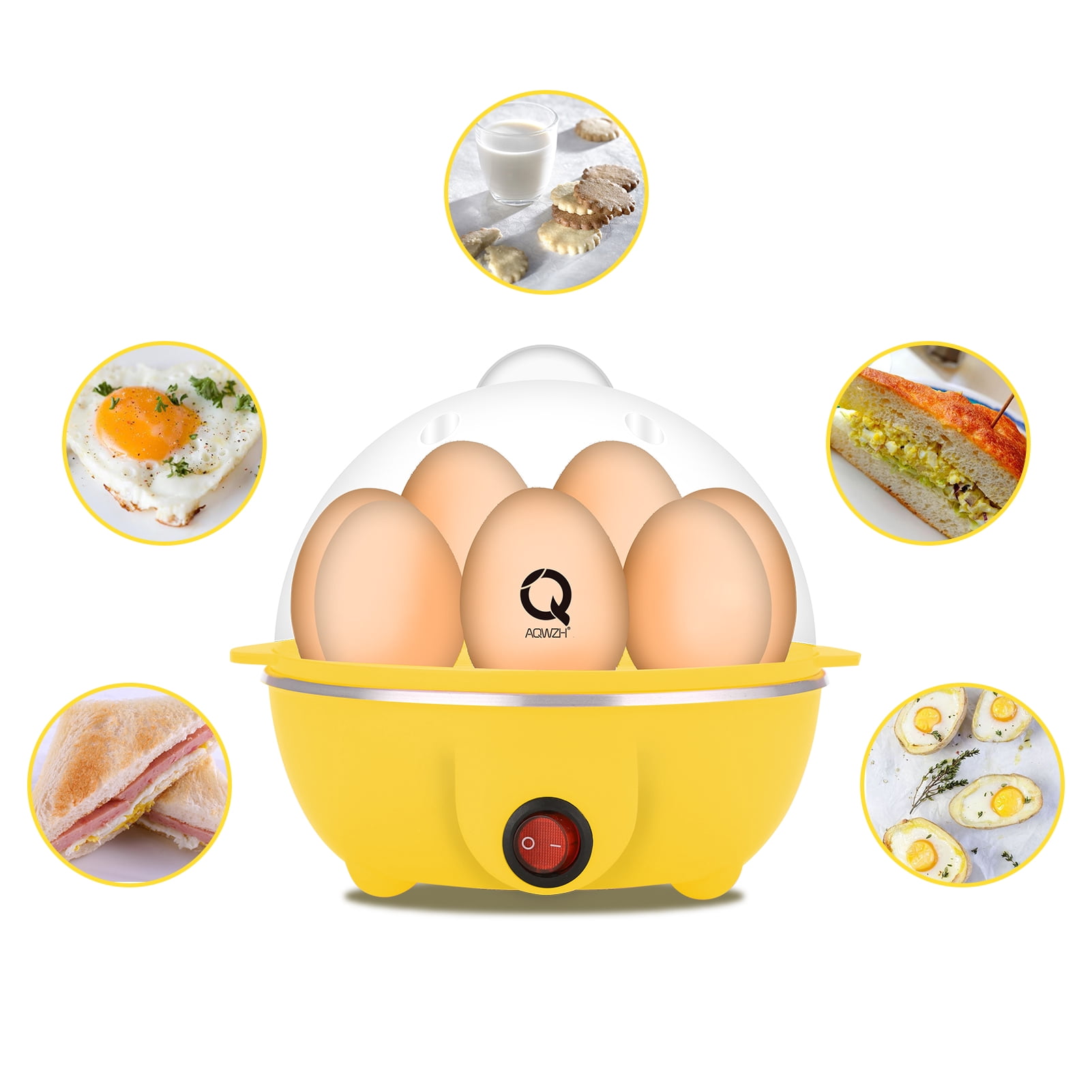 AQwzh Rapid Egg Cooker Electric for Hard Boiled, Poached, Scrambled Eggs, Omelets, Steamed Vegetables, Seafood, Dumplings, 7 capacity, with Auto Shut Off Feature