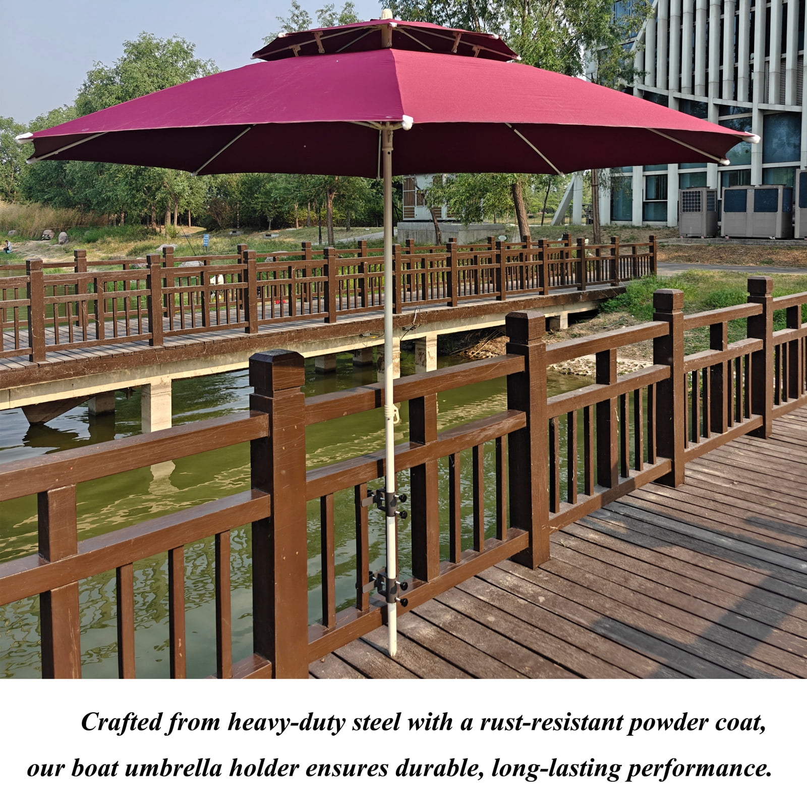 2Pcs Heavy-Duty Adjustable Patio Umbrella Holder, Outdoor Metal Clamp Umbrella Base and Stand for Fixed Deck Railings and Poles