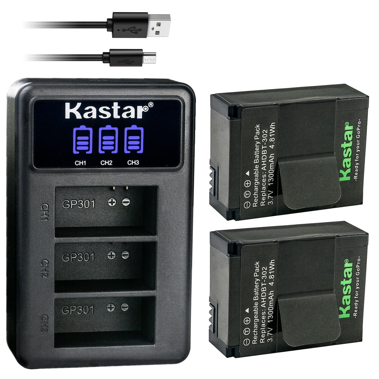 Kastar 2 Pack Battery and LCD Triple USB Charger Compatible with EHANG 4K Sports Camera EHANG GHOSTDRONE 2.0 RC Quadcopter EHANG GSC-200K Battery