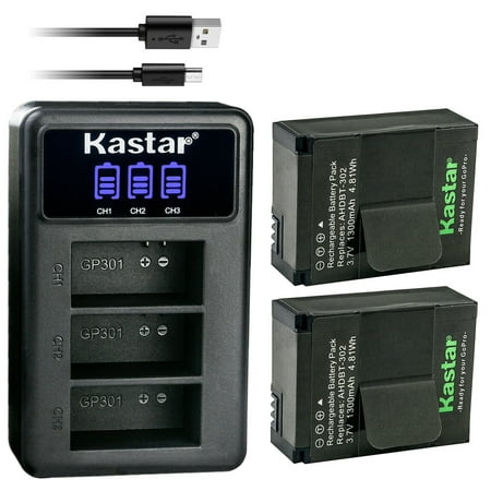Image of Kastar 2 Pack Battery and LCD Triple USB Charger Compatible with EHANG 4K Sports Camera EHANG GHOSTDRONE 2.0 RC Quadcopter EHANG GSC-200K Battery