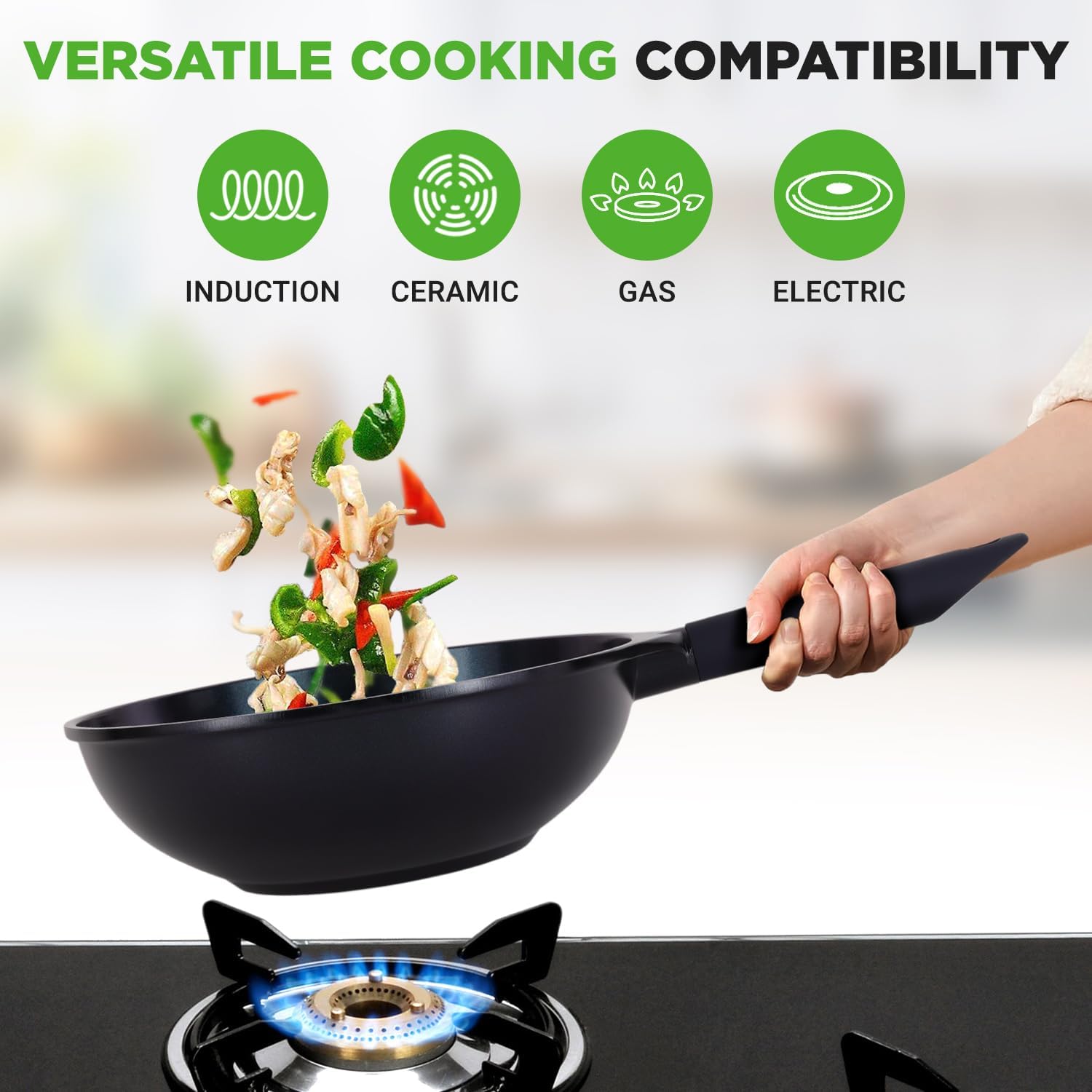 5-Piece Ceramic Non-Stick Frying Pan Set with Wok Grill & Fish Pans for All Cooktops