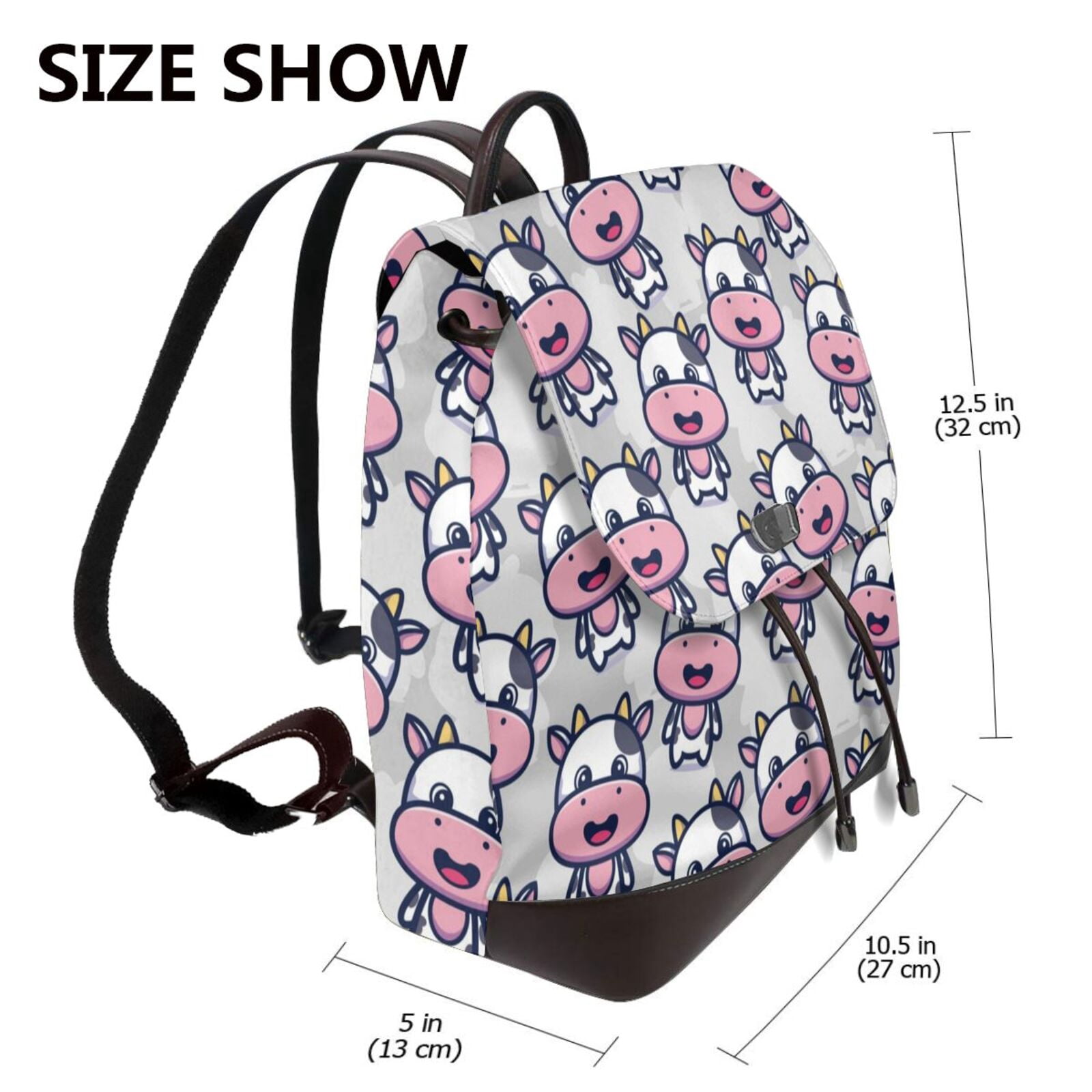 Kuqiui Baby Cow Print Leather Backpack Purse For Women Fashion Ladies Vintage Bags Casual College Travel Backpacks bag