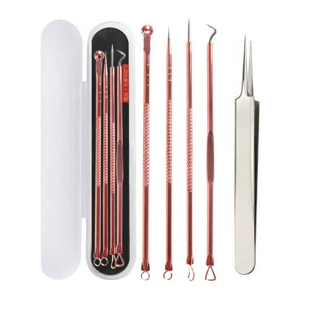 EGNMCR Double-headed Needle Pick Blackhead Needle Tool Set Rose Gold Needle Needle Acne Needle