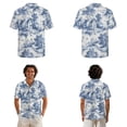 thumbnail image 2 of Xixirimido Blue Toile De Jouy Print Hawaii Couple Matching Outfit Men's Hawaiian Shirt and Women's Summer Sleeveless Dress Soft Midi Beach Dress Matchable Couple Outfits, 3XL, 2 of 7