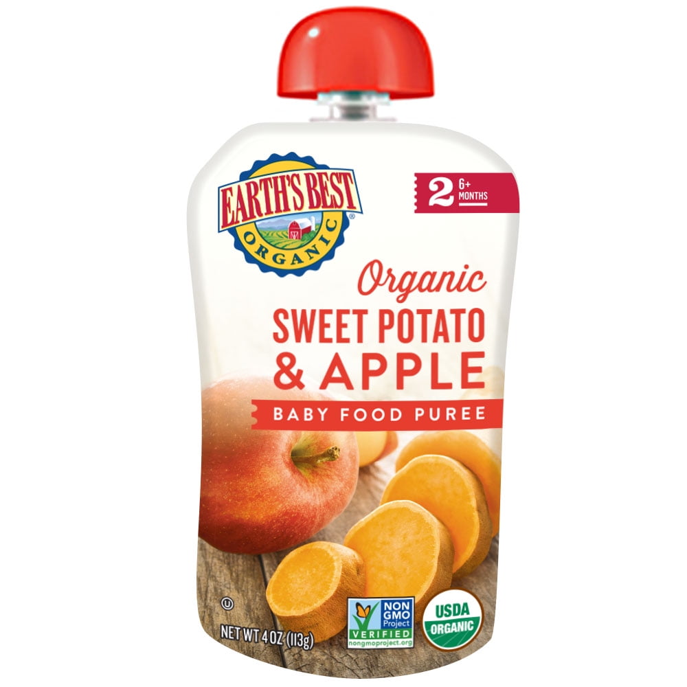 Earth's Best Organic Stage 2, Sweet Potato & Apple Puree, 4 oz Pouch