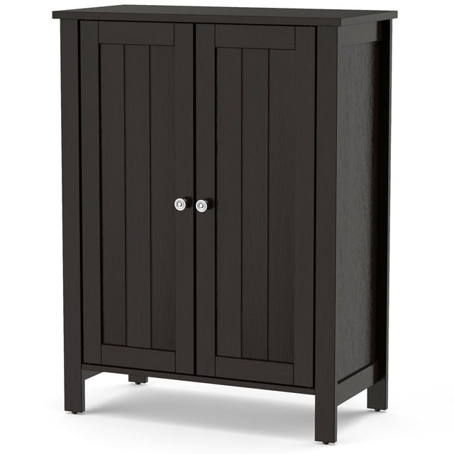 Gymax 2-Door Bathroom Floor Storage Cabinet Space Saver Organizer Brown