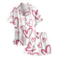 thumbnail image 3 of Kids Pjs Girls Valentines Pajamas for Children Heart Print Short Sleeve Button Down Top and Shorts Two Piece Sleepwear with Pockets White 2 Years-3 Years, 3 of 4