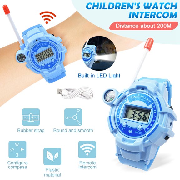 Amerteer 2-Pack Kids Walkie Talkies Watches for 3-12 Year Old Children, Walkie Talkies for Kids 2 Way Radio Toy with LCD Flashlight, Multifunction Children Walkie Talkiesfor Outside, Camping, Hiking