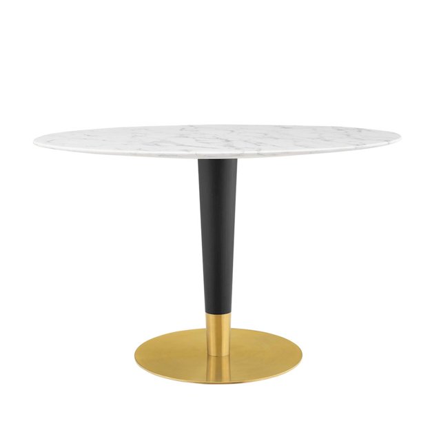 Modway Zinque 47" Oval Modern Metal/Artificial Marble Dining Table in White/Gold