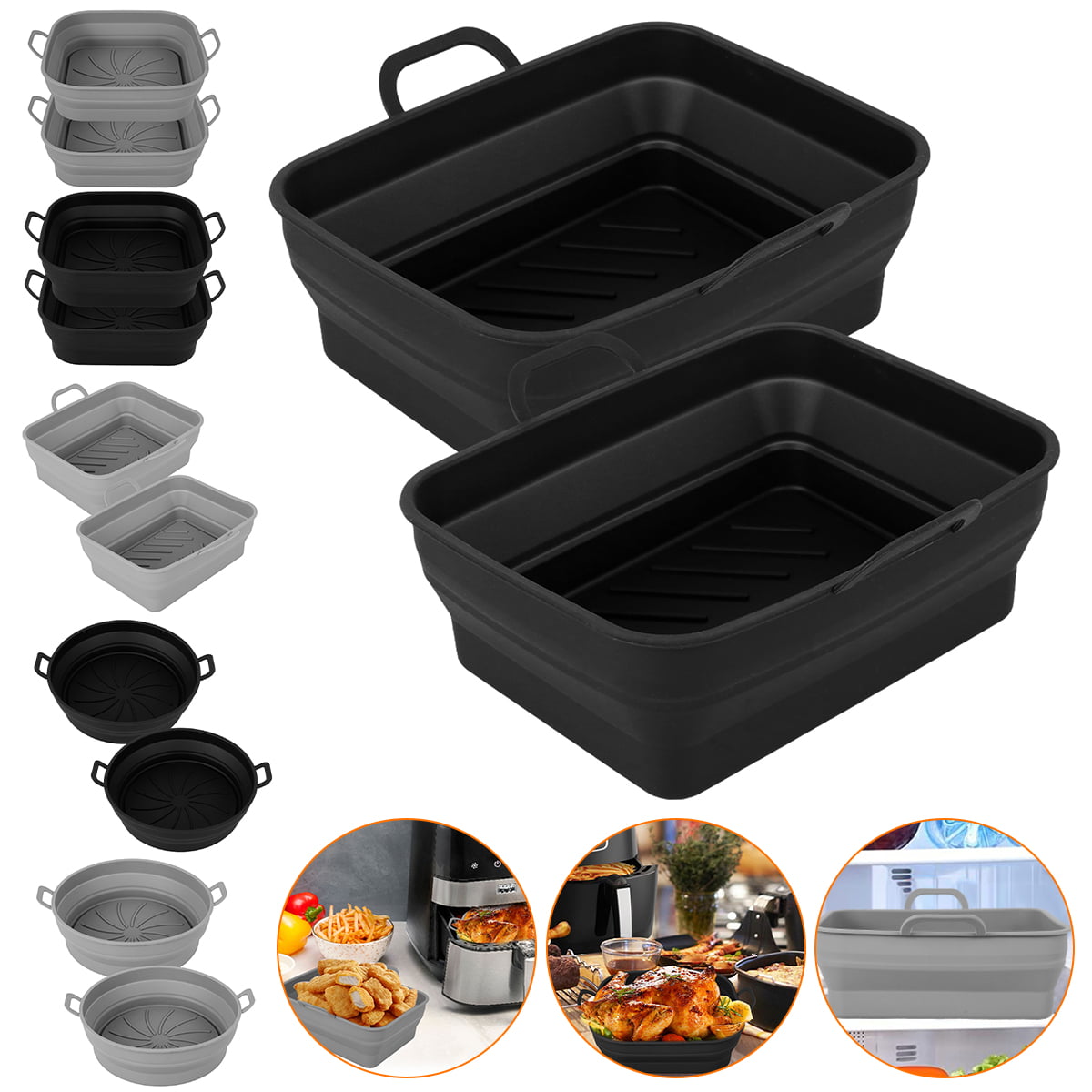 OROMYO 2Pcs Air Fryer Silicone Pot Reusable Air Fryer Silicone Basket Heat  Resistant BPA-Free Round Silicone Baking Pan Air Fryer Accessories Paper  Liners Replacement for Oven Microwave 