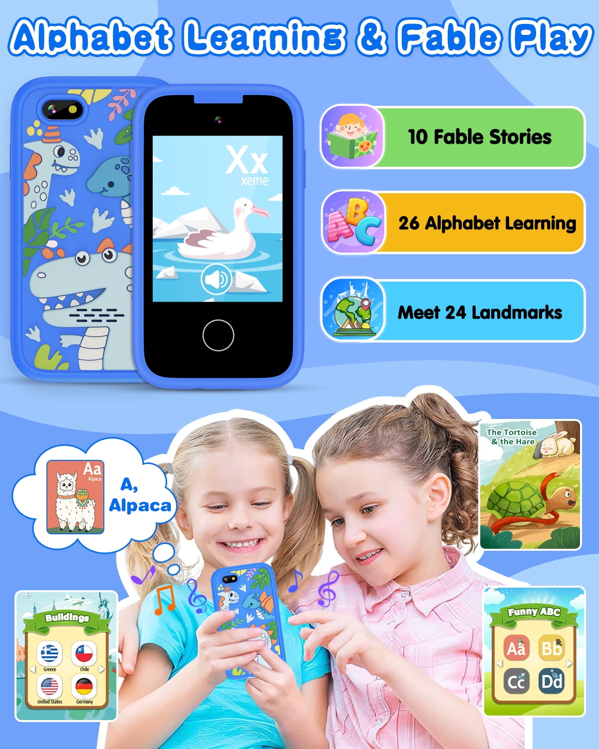 Kids Smart Phone for Boys Touchscreen Kids Phone Unicorn Gifts for Boys Age 6-8 with Dual Camera Music Game Learning Toy Phone Christmas Birthday Gifts for 3 4 5 6 7 8 Year Old Girls with 8G SD Card