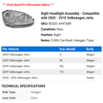 thumbnail image 2 of Right Headlight Assembly - Compatible with 2005 - 2010 Volkswagen Jetta 2006 2007 2008 2009, 2 of 2