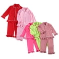 thumbnail image 2 of Ropa de dormir de algodón unicolor para bebé, Conjunto de pijama de manga larga con botones, color rojo, ideal para Navidad, gran oferta, 2 of 3