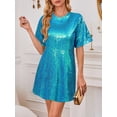 thumbnail image 2 of Vestido tipo camiseta Ophestin con lentejuelas brillantes, manga corta, verde, 2 of 7