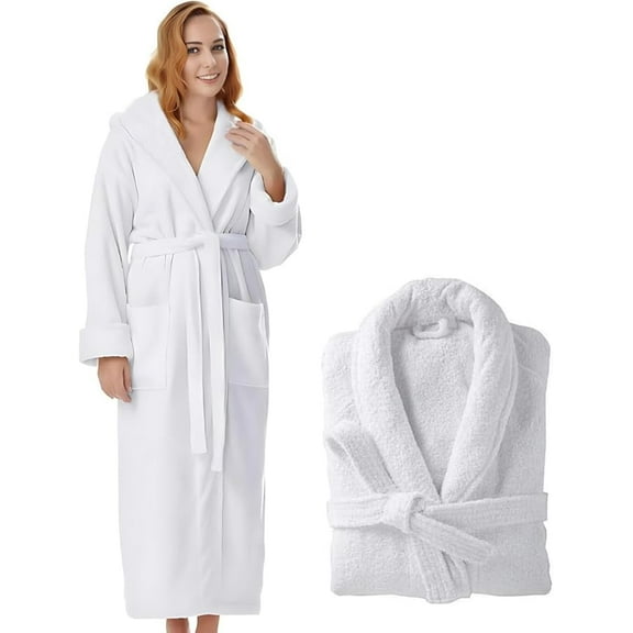 KAHAF COLLECTION Cotton Robe for Women and Men, Lightweight Plush Hooded Bathrobe, Full Length, Navy Blue