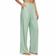 thumbnail image 2 of Abtuhar Women Pants Print Stripe Straight Wide Leg Full Length Loose Casual Elastic Waist Side Pockets Trousers, 2 of 5