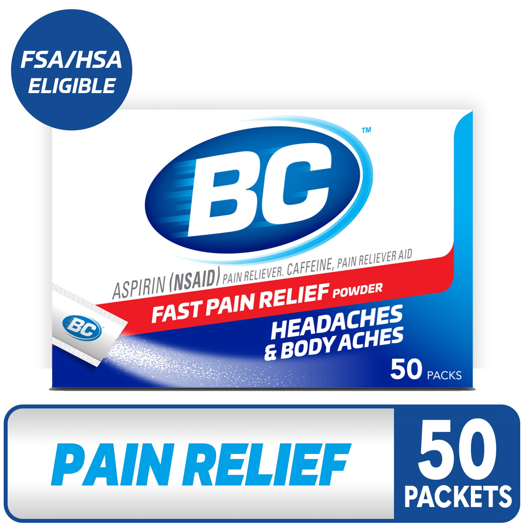 BC Pain Relief Powder, Original Strength Headache Relief with Aspirin & Caffeine, 50 Count