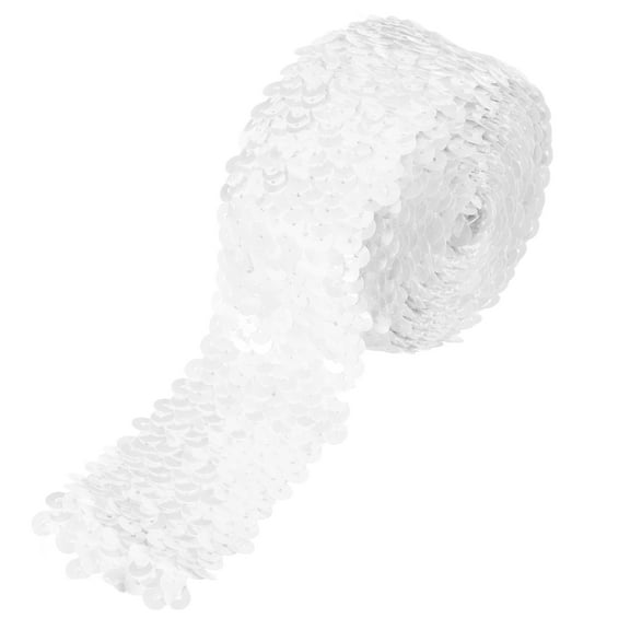 Uxcell 2.2 Yards 2 Inch Elastic Sequins Trim 5 Row Flat Sequin Strip Sequins Fabric Ribbon for Sewing White