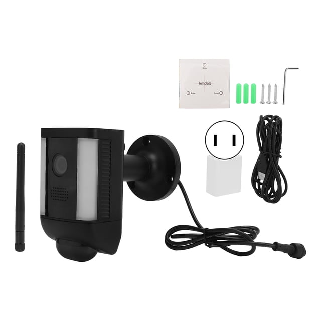 Cámara de foco 300 flujo luminoso Audio bidireccional visión nocturna en color 180 ° PIR detección de movimiento IP65 impermeable enchufe estadounidense