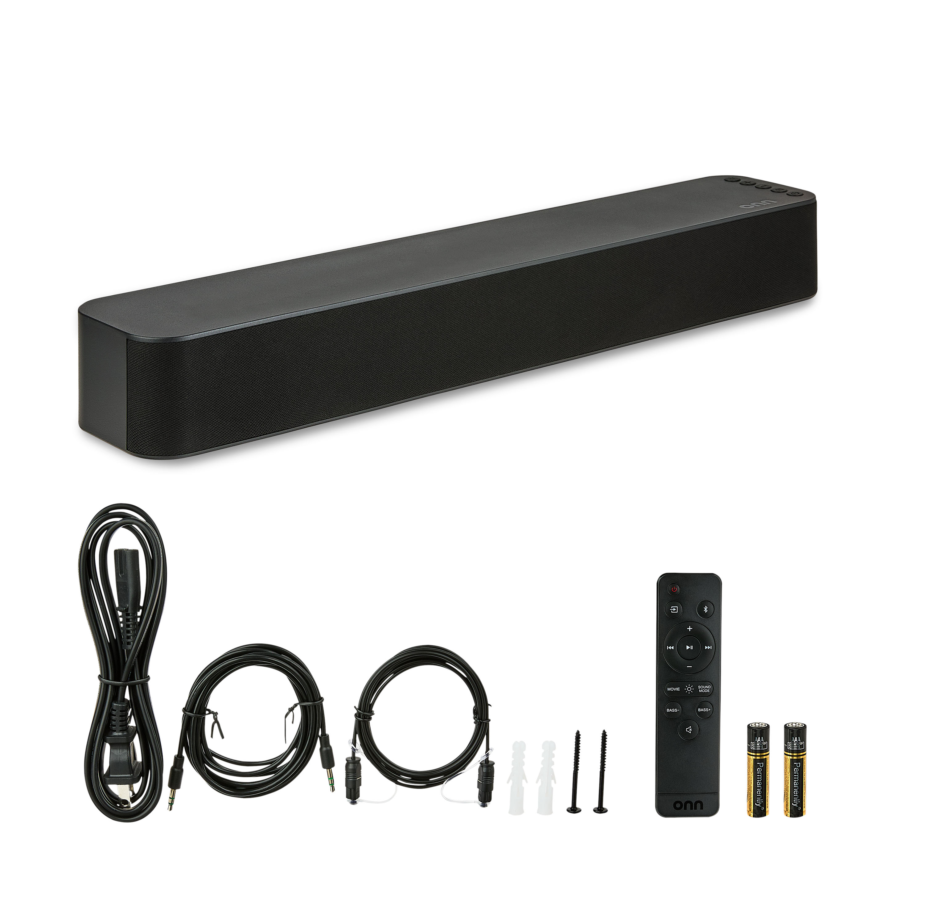 ONN 20 INCH BLUETOOTH 2.1 CHANNEL SOUNDBAR WITH MULTI-COLOR LED LIGHTING, BLACK